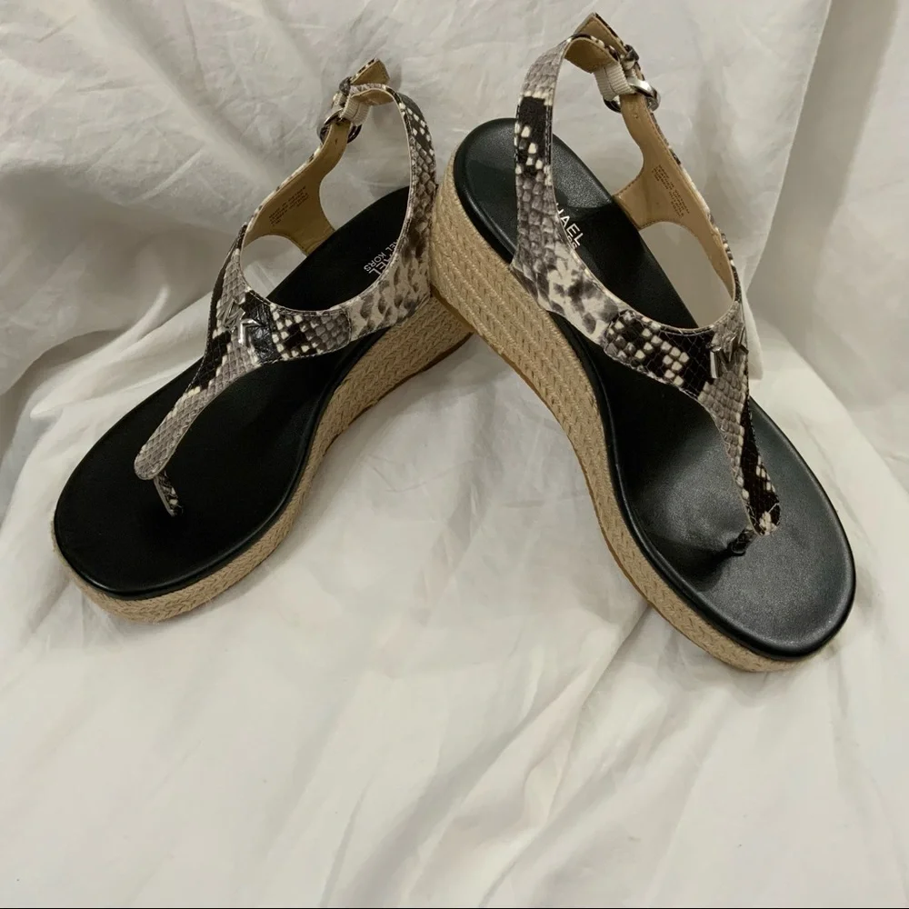 MICHAEL Michael Kors Black and Snake-Print Wedge Sandals